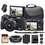 Canon EOS M6 Mark II Mirrorless Camera with 15-45mm Lens & EVF (Black) Bundle | 32.5MP APS-C Sensor, Dual Pixel CMOS AF, 4K Video & High-Speed | for Travel & Content (3611C011) + EF-M Adapter + More