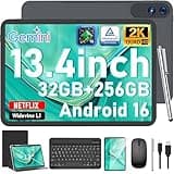 13 Inch Tablet with Keyboard, Android 16 Tablet, 32GB+256GB+2TB Expand, 1920x1200 IPS Display, Gemini AI, 10000mAh, 8-Core, Wi-Fi, GPS, Large Screen Tablet PC with Case, Mouse, Stylus(Black Case)