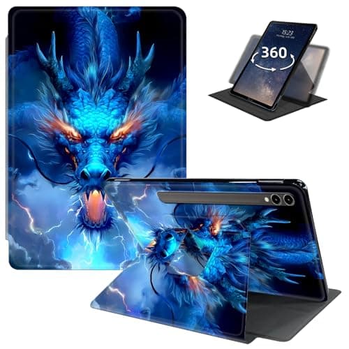 LYHXLYJH Case for Samsung Galaxy Tab S10 Ultra 2024 14.6",360 Degree Rotating Smart Cover Case with S Pen Holder & Auto Sleep/Wake for Tab S9 Ultra/S8 Ultra-Blue Dragon