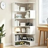 Hothingwell Corner Bookshelf, 6 Tier Corner Bookcase Tall,78.7" L Shaped Bookshelf, Walnut Corner Shelf for Home Office, Living Room,Bedroom (White)