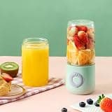 Portable Mini Electric Juicer Cup, 400ml Personal Blender with 6pcs 304 Stainless Steel Blades, USB Rechargeable Travel Fruit Juice Mixer for Smoothies Shakes, Matcha Green