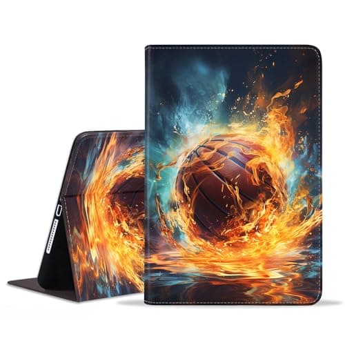 FVAENDHIO Case for Samsung Galaxy Tab S6 Lite 10.4 Inch 2022/2020 (SM-P613/P619/P610/P615), Protective Leather Case, Adjustable Stand Auto Wake/Sleep Smart Case, Burning Basketball