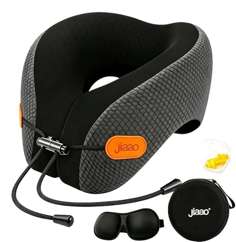 jiaao Travel Pillow Memory Foam Neck Support, Advanced Memory Foam Neck Pillow for Airplanes, Cars & Trains