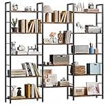 Shintenchi Triple 5 Tier Bookshelf, Industrial Large Bookcase with 14 Open Display Shelves, Large Etagere Bookshelf,Wide Book Shelf Book Case for Home & Office, Brown