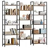 Shintenchi Triple 5 Tier Bookshelf, Industrial Large Bookcase with 14 Open Display Shelves, Large Etagere Bookshelf,Wide Book Shelf Book Case for Home & Office, Brown