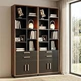 73.3" Tall Bookcase Set of 2, Wood Bookshelf with Drawers & Doors, 8 Open Storage Cubes, Modern Bookcase for Living Room, Home Office, Black Walnut