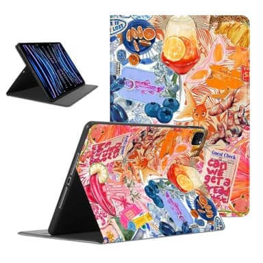 Mrtponk Aesthetic Summer Beachy Tropical Tablet Case for iPad Pro 11 2021/2020/2018 11", Hawaiian Fruit Goldfish Boot Collage Pattern Cover for Girls Boy, Soft TPU Protective PU Leather Flip Cases