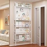 YPIEZI Behind The Door Bookshelf, 5-Tier Metal Bookcases with Pegboard & Open Display Shelves, Anti-Slip Foot Pads, Versatile Storage Racks for Bedroom Living Room Entrance(82cm)