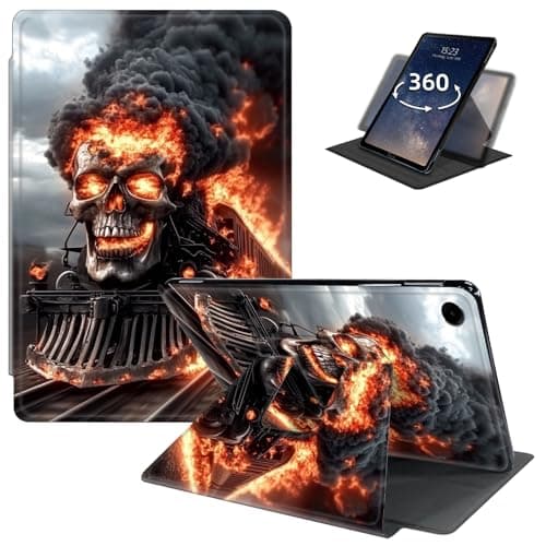 LYHXLYJH for Samsung Galaxy Tab A9 Case 8.7 Inch 2023 (SM-X110/X115/X117),360 Degree Rotating Smart Cover Case with Auto Sleep/Wake for Samsung A9 8.7"-A Burning Skeleton Train