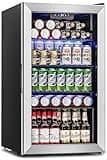 Feelfunn Beverage Refrigerator Cooler - 126 Can Mini Fridge Glass Door for Drinks Soda Beer Wine - Small Refrigerator for Office Bedroom Home Bar, 4 Adjustable Shelves, 3.2 Cu.Ft, Silver