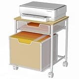 Tiaoheka Rolling File Cabinet Cart, Printer Stand with Storage Drawer, Mobile Filing Cabinet on Lockable Wheel, Hanging File Folder Organizer Beside Under Desk for Office Home, White (Patent Pending)