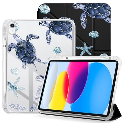 VibrantFruitique for iPad Air 11" M3(2025)/M2(2024),iPad Air 5th/4th Gen 10.9" 2-in-1 Detachable Clear Back Cute Blue Sea Turtle Case,Y-Shaped/Trifold Stand&Auto Sleep/Wake-up&Pencil Holder for Women