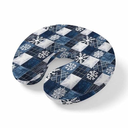 ZFUNCING Travel Pillows U-Shaped Neck Pillow Vintage Winter Snowflake Checkered Ergonomic Memory Foam Pillow Head Cushion,Blue Plaid Soft Portable Neck Pillows for Office Airplane Car Train