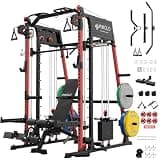 Mikolo M4 2.0 Elite Smith Machine with Weight Stack, All-in-One Home Gym Power Cage with LAT Pulldown & Cable Crossover, Squat Rack for Full Body Workouts (Red with 230LB Colored Weights Package)