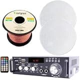 Technical Pro Home Theater System Kit – 2 Channel, 600 Watts Bluetooth Amplifier w/ 2 QTY of 6.5" Frameless Ceiling Speakers 200W Each, 50 ft Speaker Wire & Remote Perfect for Home, Office, Restaurant