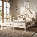 KMOOTA Full Size Retro Platform Bed with Curved Headboard (Beige)