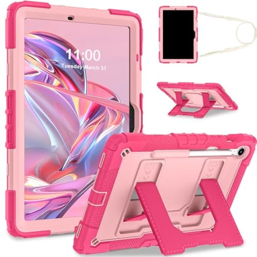 Scnioy Case for Samsung Galaxy Tab S10 Lite/S10 FE/S9 FE 5G 10.9 Inch/S9 11 Inch with Pen Holder Multi-Angles Kickstand Carrying Strap Shockproof Cover for Galaxy Tab S10 FE Tablet Case, Pink Rose