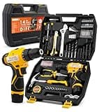 DIFFLIFE 12V Drill Driver Power Tool Combo Kits with Cordless Drill, Professional Household Home Tool Kit Set, DIY Hand Tool Kits for Garden Office House Repair Yellow
