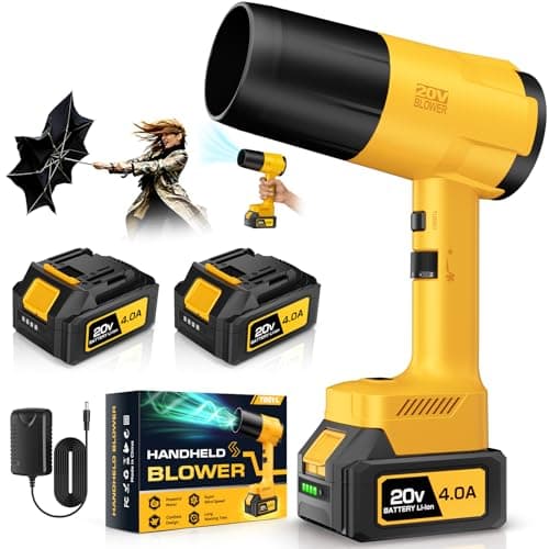 Leaf Blower Cordless, Handheld Leaf Blower with 2 X 4.0Ah Battery and Charger, Snow Blower with 6 Speed Modes, Lightweight Blowers for Lawn Care, Patio, Yard, Blowing Snow, Leaves, Dust-Yellow