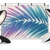 Purple Blue Palm Leaf Backdrop 8x6ft Summer Tropical Plants Beige Photography Backdrop Fabric Photoshoot Background Tapestry Banner for Birthday Baby Shower Decoration Party Video Photo Studio Props