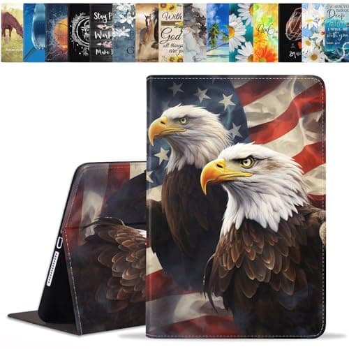 BWOOLL Case for Samsung Galaxy Tab S6 Lite 10.4 Inch 2022/2020 Model (SM-P610/P613/P615/P619), Slim Lightweight PU Leather Stand Cover with Auto Wake/Sleep, Patriotic American Flag Bald Eagle