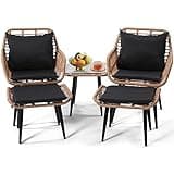 KROFEM 5 Piece Wicker Bistro Patio Conversation Furniture Set, Includes 2 Chairs, 2 Ottomans, and Side Table, Ideal for Porch, Balcony, Deck, Backyard, Natural