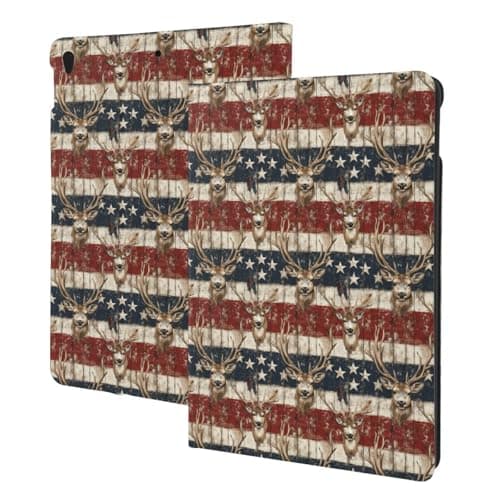 Compatible with iPad 9th/8th/7th Generation Case - American Wood Grain Deer Print Compatible with iPad 10.2 Case, Folio Stand, Auto Wake/Sleep, Tablet Case Cover