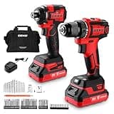 Cordless Drill & Impact Driver: DEKOPRO 20V Brushless Power Drill and 20V Brushless Impact Driver Set, Power Tool Set with 2x2.0Ah Batteries, Charger, Bag & 52xAccessories-Red