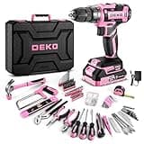 Pink Power Drill Tool Kit Set: 20V Cordless Electric Drill, Driver, Tool Box with Battery