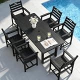 PIZZELLO HDPE Outdoor Dining Set, Patio Table and Chairs Set, All-Weather 7-Piece Outside Table and 6 Chairs, 2" Umbrella Hole, Outdoor Furniture for Garden, Poolside, Backyard, Deck