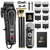 pebsoa® Professional Men's Hair Trimmer Set, Cordless Hair Clippers for Men, Includes a T-Shaped Trimmer and a Nose Hair Trimmer,LCD Battery Level Display(Black)