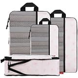 U+U 4 Set Compression Packing Cubes - Ultralight Travel Organizers, Space-Saving Suitcase Organizer, Expandable Packing Cubes for Travel, Business Trip and Family Vacation (Pink Bow)