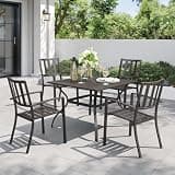 PHI VILLA 5 Piece Outdoor Table and Chairs, Patio Dining Set for 4,37" Black Square Metal Table and Stackable Wrought Iron Chairs with Umbrella Hole for Patio, Deck, Porch, Backyard