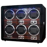 Oryx 6 Watch Winders for Automatic Watches Wooden Rotating Watch Box 15 Rotation Modes Setting Display Case with LED Light, AC or USB Powered Super Quiet Mabuchi Motor