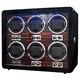 Oryx 6 Watch Winders for Automatic Watches Wooden Rotating Watch Box 15 Rotation Modes Setting Display Case with LED Light, AC or USB Powered Super Quiet Mabuchi Motor