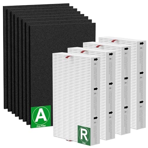 GoKBNY 4-Pack HPA100 Replacement Filter Compatible with Honey-Well HPA100/HPA094/HPA104/HPA105/HPA3100/HPA5100 Air Purifiers Filter R, Part Number HRF-ARVP100, with 8×Activated Carbon Pre-Filter A