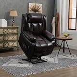Faux Leather Electric Recliner Chair Dual Motor Power Lift Recliner Sofa with Massage and Heat Infinite Position for Elderly People Home Theater(Brown)