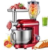 3 in 1 Multifunctional Stand Mixer,Dough Mixer,Juice Blender,6 Speed Tilt-Head Meat Grinder,With Stainless Steel Bowl,For Cake,Bread,Dough,Home Cooking and Juice Blending Red