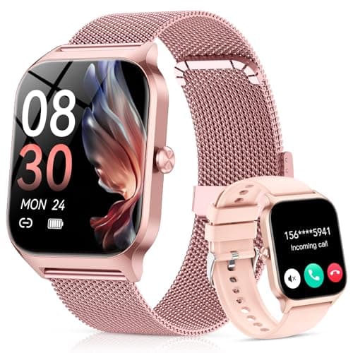 CASCHO Smart Watch for Women (2 Bands), Bluetooth Call Smartwatch with AI Voice,1.85" HD Fitness Watch,Heart Rate/SpO2/Steps/Sleep Monitor,120+ Sports Modes,IP68 Waterproof Watch for Android iOS-Rose
