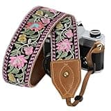 Padwa Lifestyle Embroidered Flower Camera Strap - 2" Wide Classic Vintage Crazy Horse Arts Cowhide Head Camera Straps for Photographers,Universal Neck Shoulder & Crossbody Strap Fit DSLR/SLR Camera