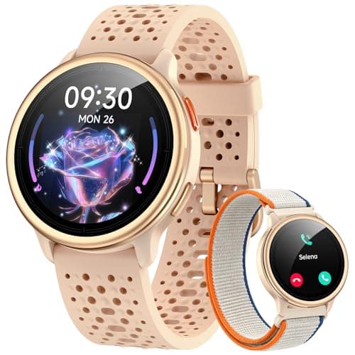 Smart Watch for Women, Answer/Make Call, 1.27" AMOLED Ultra-HD Screen Smartwatch for iPhone & Android, 3ATM Waterproof Fitness Tracker with Heart Rate/Sleep/SpO2 Monitor, 120+ Sport Modes, 2 Bands