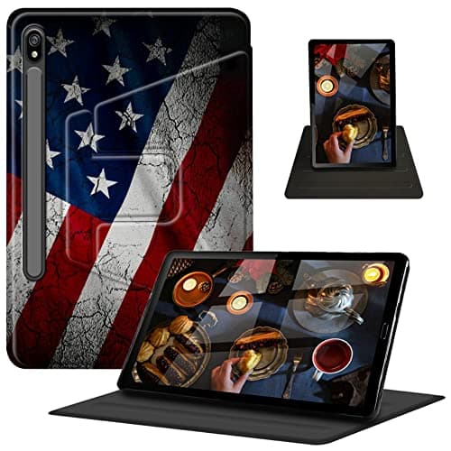 Case for Samsung Galaxy Tab S8 Plus 2022/S7 FE 2021/S7 Plus 2020 12.4 Inch 360 Degree Rotating Swivel Stand PU Leather Cover with Auto Wake Sleep, Vintage American Flag