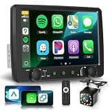 9'' Single Din Car Stereo with Wireless CarPlay and Android Auto,Single Din Touchscreen Car Radio with Rear View Camera Hands-Free Bluetooth USB Type-C SWC EQ FM Radio
