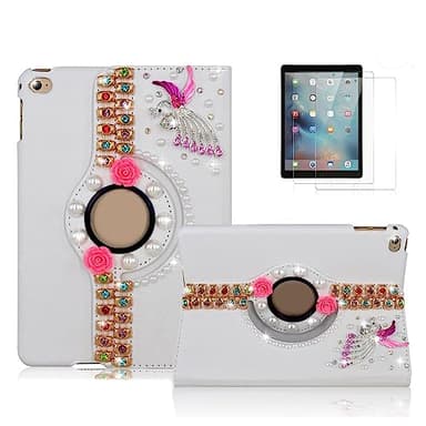 STENES Bling Case for Samsung Galaxy Tab S11 11-inch 2025 - Handmade Crystal 3D Peacock Flowers 360 Degree Rotating Stand Auto Sleep/Wake PU Leather Protective Cover, Pink
