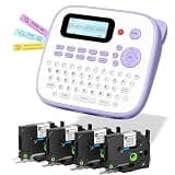 Label Maker Machine with Tapes, Label Maker Waterproof-Labels, Portable D210S Labeler Machine with Tapes 4PK Bundle 12mm 0.47 Laminated White, Wireless Labeling Machine for Jars Bottle School Supplies