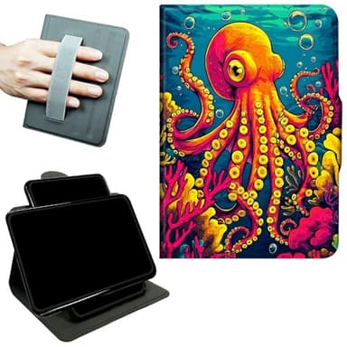 RWUTYTIUL Rotating Handle Case for Samsung Galaxy Tab S8 Plus 2022/S7 FE 2021/S7 Plus 2020 12.4 Inch, 360 Degree Swivel Kickstand with Magnetic Closure Leather Protective Cover, Octopus Ocean Bottom
