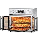 PlumChef 27.5 Quart Extra Large 6 Slices Air Fryer Convection Toaster Oven, French Door, 1700W, Multifunction Oven for Air Fryer, Toast, Grill, Defrost, Bake (LED Stainless Steel)