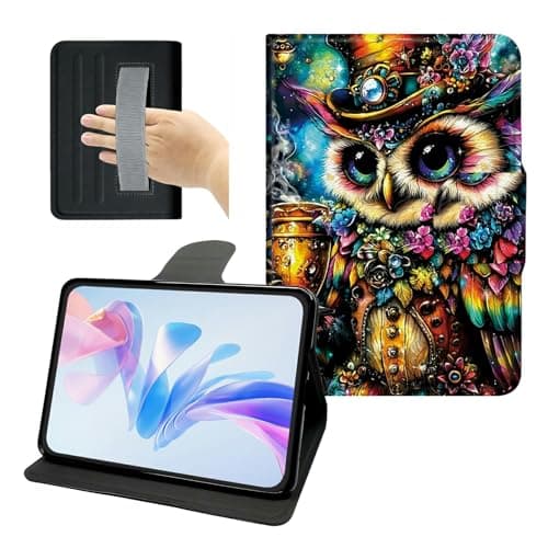 PU Leather Slim Case for iPad Air 11" M4/M3/M2(2026/2025/2024) and iPad Air 5th/4th Gen (2022/2020) 10.9", 360 Rotating Stand Cover with Hand Strap Auto Sleep/Wake, Ornamental Owl