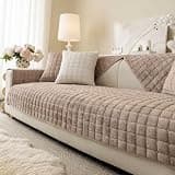 Aucrovee Velvet Washable Couch Cover for Pets Dogs, Non Slip Sectional Sofa Covers for 3 Cushion Couch Sofa L Sharped Sofa Arm Slipcover, Furniture Protector Covers(1 PCS 27"x27" Khaki)