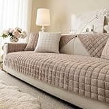 Aucrovee Velvet Washable Couch Cover for Pets Dogs, Non Slip Sectional Sofa Covers for 3 Cushion Couch Sofa L Sharped Sofa Arm Slipcover, Furniture Protector Covers(1 PCS 27"x27" Khaki)